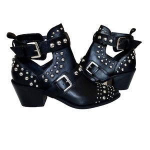 Kurt Geiger London black leather with silver studs ankle boots size 10 1/2